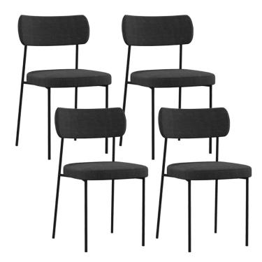 Imagem de Kit 04 Cadeiras Decorativa Estofada Para Sala de Jantar Melina F01 Linho Grafite - Lyam Decor