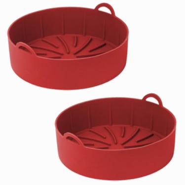 Imagem de KIT 1/2 Forma de Silicone para Air Fryer Forno Redonda Assadeira Flexível Anti Sujeira Antiaderente(Vermelho - 2 unidade,19x19cm)