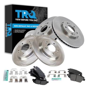 Imagem de TRQ Kit de pastilha e rotor de freio dianteiro e traseiro semimetálico compatível com Hyundai Sonata 2014-2016 Kia Optima 2015