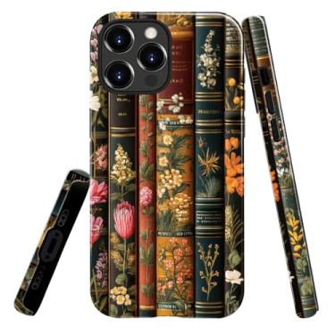 Imagem de heindiy Compatível com iPhone 16 Pro, capa brilhante, proteção total, à prova de choque, anti-arranhões, capa de TPU, capas para homem mulher - prateleira de livros vintage escura