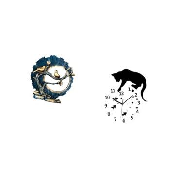 Imagem de Fenteer Estatueta de Gato de Resina, Ornamento de Relógio para Sala de Estar, Estante, Mesa, Decoração de Casa, Silencioso, Sem -taque, Analógico, Artesa