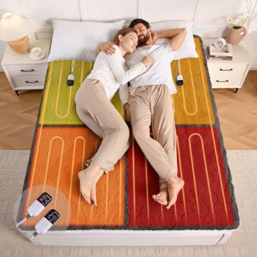Imagem de Bearhug Colchão aquecido elétrico multizona, tamanho king, aquecedor de cama de controle duplo com memória e 11 níveis de calor, desligamento automático 1-9H, configurações individuais de corpo e pés