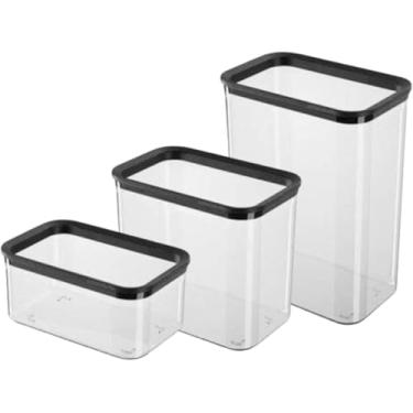 Imagem de Kit 3 Potes Herméticos de Plástico Grandes 750ml 1700ml 2600ml Vedação Organizador de Alimentos Cozinha Porta Mantimento