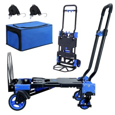 Imagem de Carrinho de mão dobrável 2-1, carrinho de mão com capacidade de 150 kg, carrinho de mão dobrável com alça retrátil e 4 rodas de borracha, carrinho de mão dobrável para bagagem/viagem/escritório