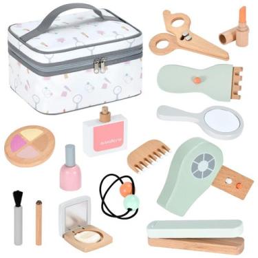 Imagem de Conjunto de brinquedos de maquiagem Ehome Wooden Salon para meninas de