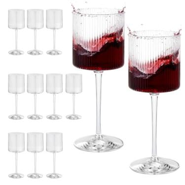 Imagem de ZOMUIA 12 peças de taças de vinho de plástico com nervuras de 340 g taças de vinho quadradas de acrílico com haste perfeitas para degustação de vinho, casamentos, aniversários, Natal, presentes de