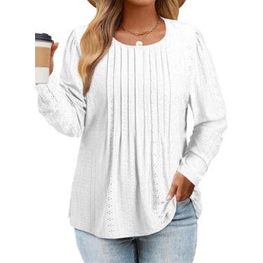 Imagem de Blusa túnica feminina Eytino plus size de manga comprida 4X branca
