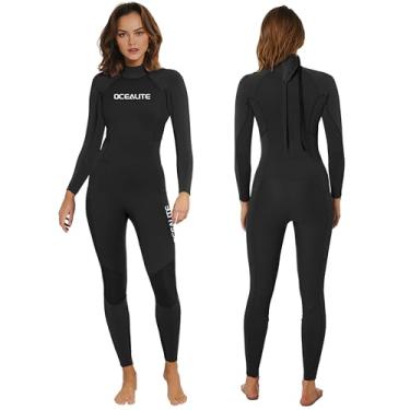 Imagem de Ocealite Roupa de mergulho feminina de 3 mm de corpo inteiro com zíper nas costas, fato de neoprene para surfe e bolso interno para chave com costura flatlock, para mergulho com snorkel