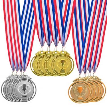 Imagem de Zyshabao Pacote com 12 medalhas de troféu de bronze dourado e prata para prêmios, medalhas de estilo olímpico a granel para crianças e adultos - prêmios para cerimônias de competição, eventos e