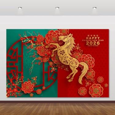 Imagem de Cenário de Ano Novo Lunar Chinês 2,1 x 1,5 m Ano do Cavalo Fundo Fotográfico para Véspera de Ano Novo Família, Quintal de Festa ao Ar Livre Suprimentos