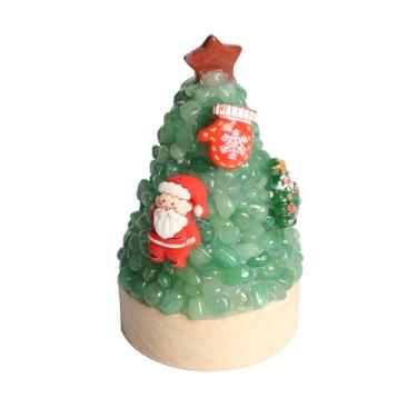 Imagem de Youhot Árvore de Natal de cristal luz noturna LED, ametista verde e roxa, 15 cm, alimentada por USB, base de madeira, decoração de férias (Aventurina)