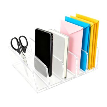 Imagem de Suporte de correio de acrílico, organizador de arquivos transparente, mesa limpa, vertical, classificador de cartas com 5 compartimentos para escritório, casa, envelopes, contas, documentos, cadernos