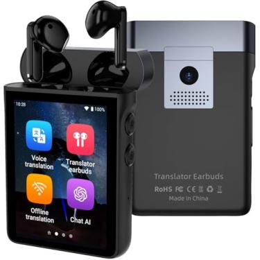 Imagem de ANFIER Fones de ouvido de tradução A9S AI em tempo real, dispositivo tradutor de idiomas ChatGPT com 144 idiomas, sem necessidade de assinatura de aplicativo, tradutor offline/tradutor de fotos ao