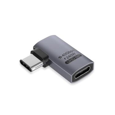 Imagem de Adaptador USB C de ângulo reto, adaptador USB C macho para fêmea 90 graus 40Gbps 240W compatível com Thunderbolt 4, USB 4, notebook, PC, tablet, telefone e mais, ângulo reto