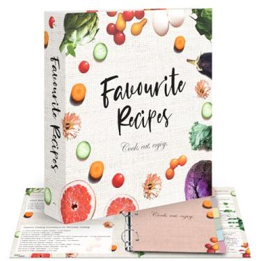 Imagem de Fichário de receitas 21,6 cm x 24 cm, organizador de 3 anéis, livro de receitas em branco com 25 cartões de receitas em branco (10 x 15), divisórias de página inteira, protetor de página de plástico