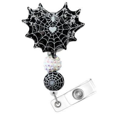 Imagem de Carretel de crachá de coração de teia de aranha fofo fantasma de Halloween assustador retrátil clipe acessórios de doces ou travessuras lembrancinhas de festa de aniversário presentes para enfermeira