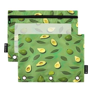 Imagem de Wassud Pacote com 2 pastas de fichário com estampa de abacate verde, pastas de bolso com 3 furos, organizador de fichários para casa, escritório