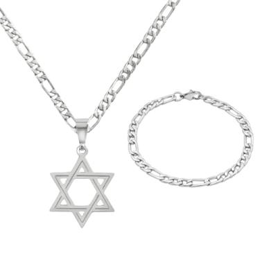 Imagem de Cordão Masculino Figaro 60cm + Pulseira + Pingente Estrela De Davi