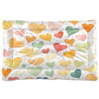 Imagem de Wassud Corações arco-íris desenhados à mão cama grande para cães cama de cachorro tapete lavável para animais de estimação cama de gato para dormir viagens 45,7 cm x 61 cm