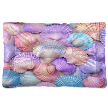 Imagem de Wassud Cama de cachorro pequena lavável com concha do mar colorida, tapetes para cães pequenos, almofada portátil macia para animais de estimação, cama antiderrapante para cães e gatos, almofada