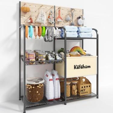 Imagem de KAFAHOM Cesta de brinquedos para cães e organizador de brinquedos para gatos – Organizador multifuncional para animais de estimação com caixa de armazenamento, estação de alimentação e prateleira, baú