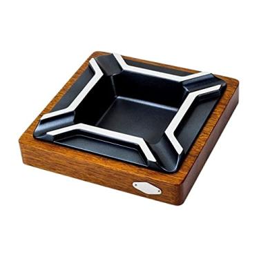 Imagem de Cinzeiro base de madeira cinzeiro bandeja de metal sala de estar hotel decoração doméstica grande calibre cinzeiro descoberto cinzeiros