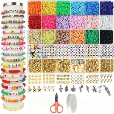 Imagem de 5120 peças kit de fabricação de pulseiras de argila de polímero com pingentes, achados e ferramentas de metal, 18 cores DIY conjunto de joias artesanais para pulseiras de amizade, presentes