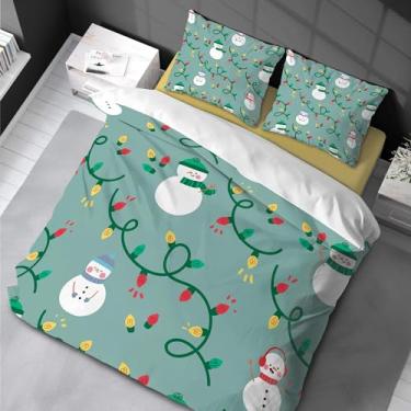 Imagem de Conjunto de capa de edredom com estampa 3D de boneco de neve de Natal, capa de edredom infantil com zíper 220 x 240 cm -80 x 80 cm x 2 cm