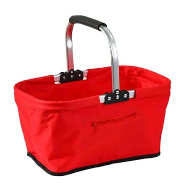 Imagem de JINYOND Cesta de piquenique dobrável de tecido Oxford de 26 L, cesta de compras 43 x 25 x 23 cm, tamanho com moldura de alumínio, portátil (vermelha)