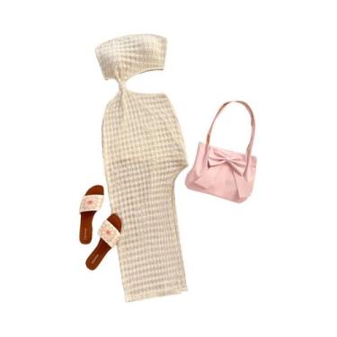 Imagem de Feminino primavera verão sexy falso oco sem alças vestido longo sem ma