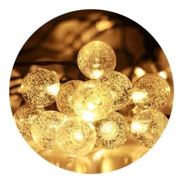 Imagem de 2X Cordão Varal 20 Leds Bolinha Cristal 3M Luz Amarela Pilha