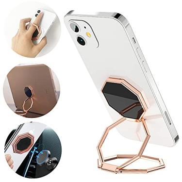 Imagem de CLZWiiN Suporte de anel de celular, suporte de dedo dobrável com rotação de 360° para mesa, suporte magnético para carro, multi-ângulo de metal para aderência traseira de telefone compatível com