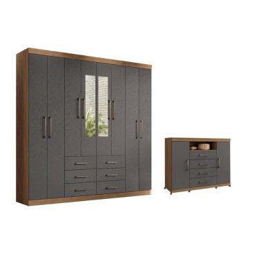 Imagem de Guarda Roupa +1cômoda Qc601 Jatobá/grafite - Santos Andirá