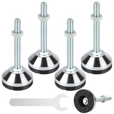 Imagem de juciasouul 4 peças de pés de nivelamento resistentes rosca M12, niveladores de móveis, base de 6 cm de diâmetro, pés de borracha rosqueados antiderrapantes, pés de nivelamento ajustáveis para bancada