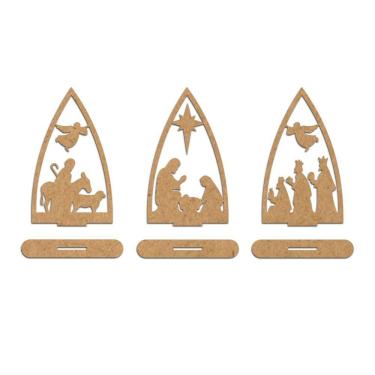 Imagem de Trio Presépio Natal Mdf Cru 9cmx15cm - Cria Arte Laser Cru