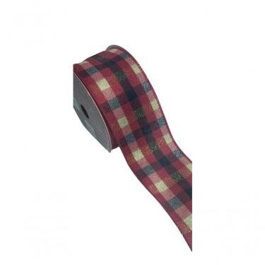 Imagem de Fita Decorativa Xadrez Vermelho Com Dourado Ft953