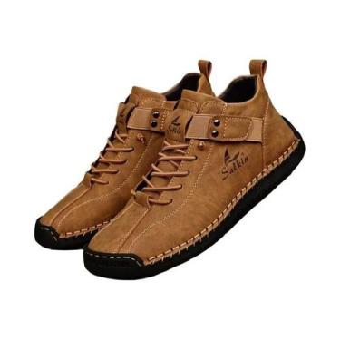 Imagem de Tênis Casuais Masculinos De Couro Artesanal Respirável, Botas De Cano 