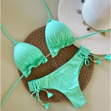 Imagem de Biquini Cortininha com Calcinha Fio Duplo - Nayklê Moda Praia, Verde a