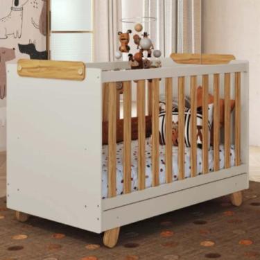 Imagem de Berço Americano Pingo 4 em 1 100% MDF - Off White e Amêndoa Móveis Per