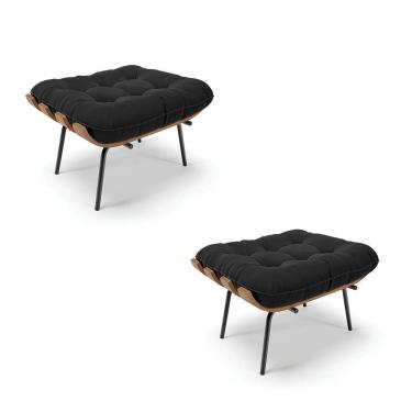 Imagem de Kit 02 Puffs Costela Suede Base Metálica Preto D`Rossi Preto