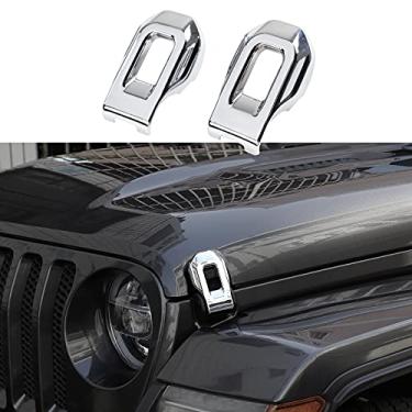 Imagem de RT-TCZ Capa de trava de capô exterior suportes de trava de capô ABS acessórios de decoração para Jeep Wrangler JL Gladiator JT 2018 2019 2020 2021 2022, 2 peças (cromado)