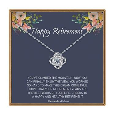 Imagem de Colar de presentes de aposentadoria para mulheres, colares de nó de amor de zircônia cúbica banhado a ouro branco 14K para mulheres, presentes de despedida de colega de enfermeira presentes de aposentadoria para professores para mulheres 2022, Metal, não conhecido