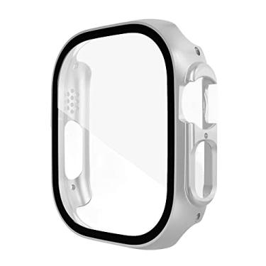 Imagem de MAALYA Capa de vidro para Apple Watch case 49mm Acessórios All-Around PC Protetor de tela Capa Temperada Apple Watch Ultra Case (Cor: Prata, Tamanho: Ultra 49mm)