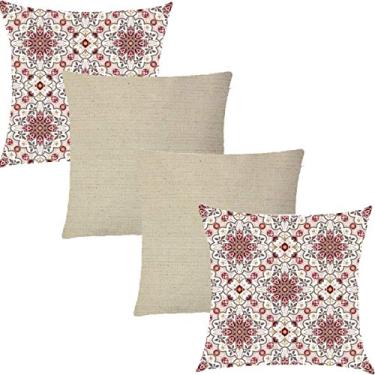 Imagem de Kit 4 Capas de Almofadas Composê Gorges Bege e Linho 45x45cm