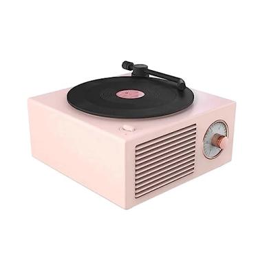 Imagem de Toca-discos de Vinil Mesa Giratória Clássica USB Alto-falante Portátil Vintage Aprimoramento de Graves Alto Sem Fio Mini Leitor de Música de Viagem,Pink,10.5 * 11.2 * 5.7cm