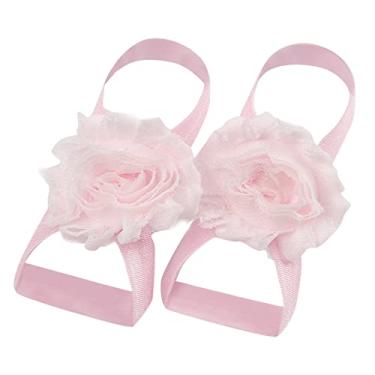 Imagem de Sandálias para meninas pequenas tamanho 13 22 pares de sandálias lisas de chiffon flor descalço pés bebê menina slide sandálias, D, One Size
