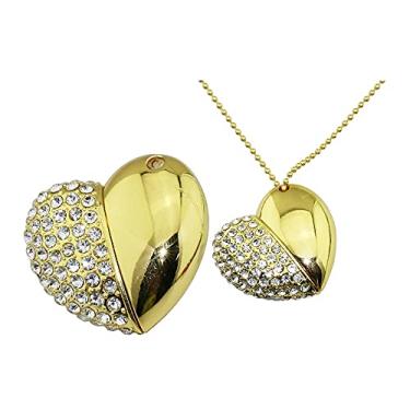 Imagem de Pen Drive USB em forma de coração de 64 GB, unidades USB pen drives USB 2.0 disco pen drive pen drive armazenamento de data disco zip drive pen drive pen drive USB (dourado)