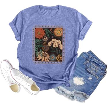 Imagem de Camiseta feminina Sunset Pine Tree, estampa retrô, estampa de sol, casual, manga curta, E 01 - roxo, M