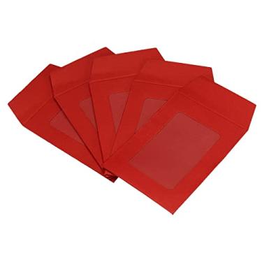 Imagem de PATIKIL Envelopes de janela de rosto inteiro, pacote com 10, 7,5 cm, transparente de um lado para catálogos de fotos, vermelho