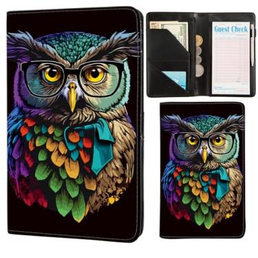 Imagem de Livros de servidor para garçonete, carteira organizadora de dinheiro de couro de bolso fofo, bloco de notas, dinheiro, restaurante, cheque, porta-livros, apresentador, bolso para apresentador, avental de servidor, livro de garçonete (coruja)